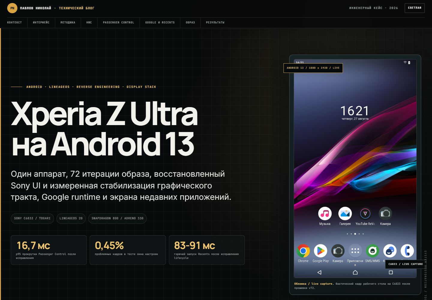 Xperia Z Ultra с восстановленным интерфейсом Sony на Android 13